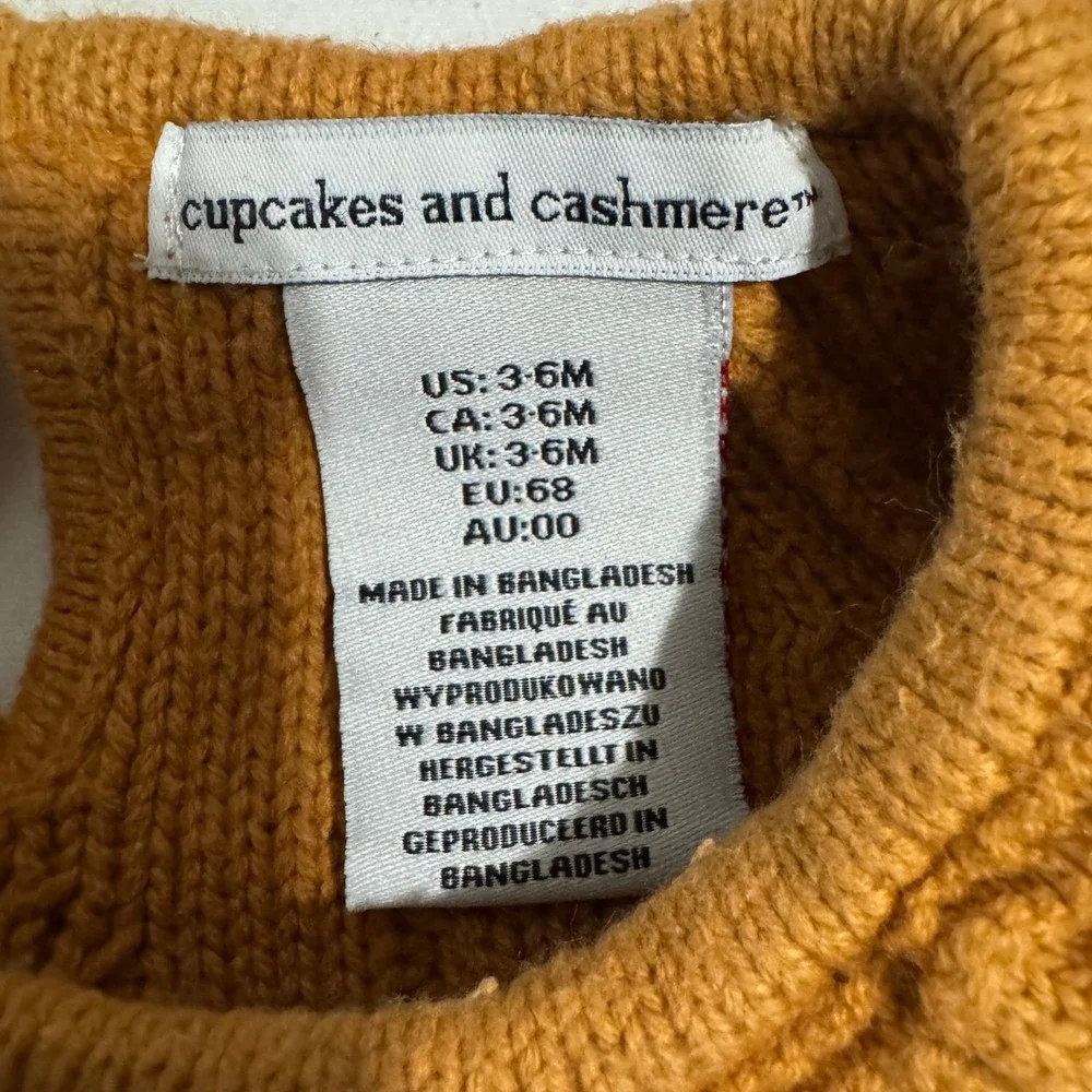3-6M Cupcakes and Cashmere Baby Girl Mustard Cable Knit Sweater Dress‎ Hat Set